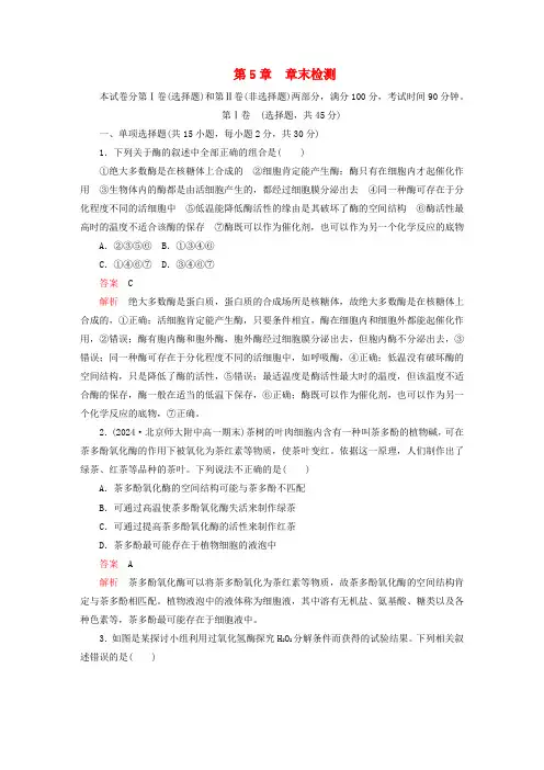 2024新教材高中生物第5章细胞的能量供应和利用章末检测新人教版必修1