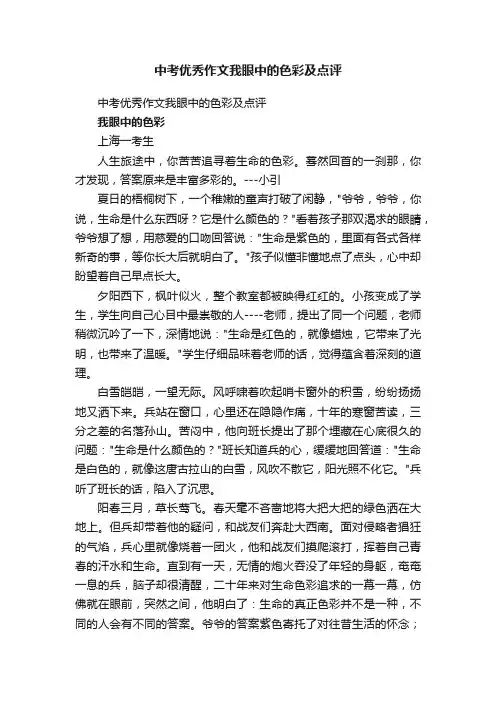 中考优秀作文我眼中的色彩及点评