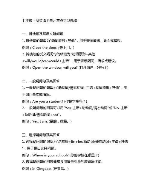 七年级上册英语全单元重点句型总结