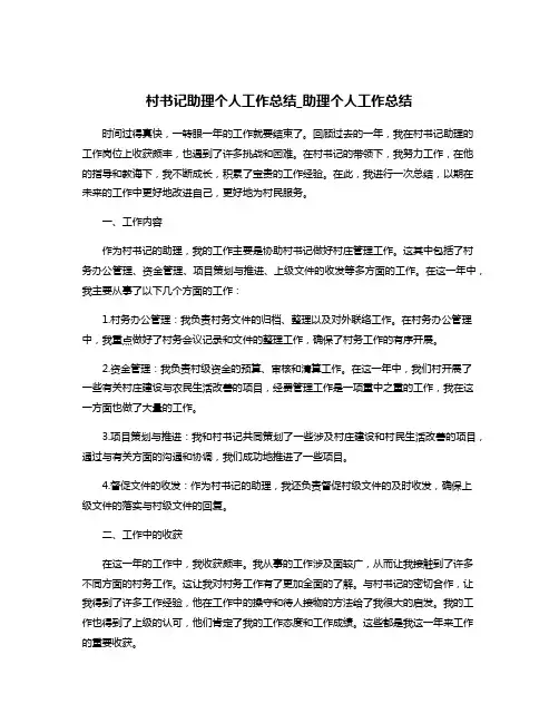 村书记助理个人工作总结_助理个人工作总结