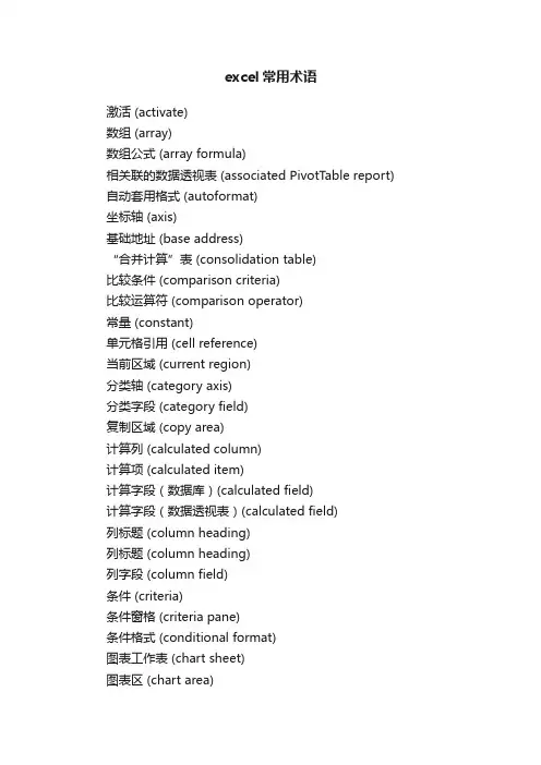 excel常用术语