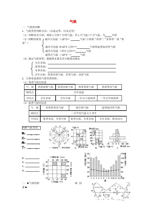 福建省厦门市高二地理上学期 气候归纳总结学案 湘教版