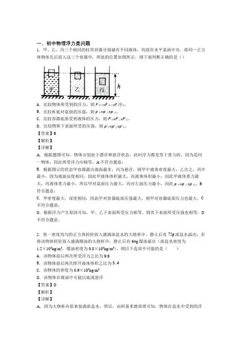 2020-2021精选中考物理易错题专题复习浮力类问题含答案