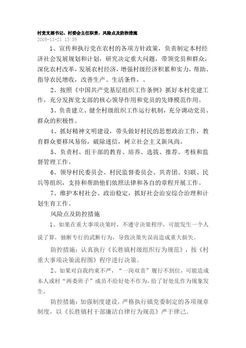 村党支部书记、村委会主任职责,风险点及防控措施