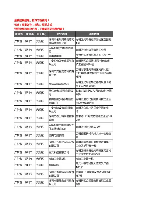 新版广东省深圳市光明区安防企业公司商家户名录单联系方式地址大全34家