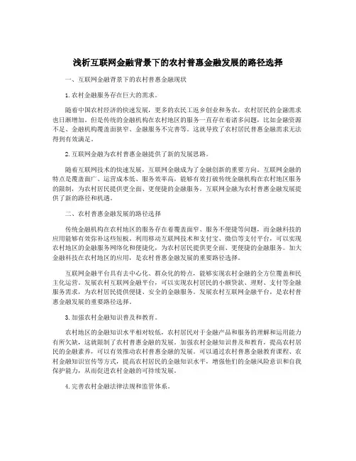浅析互联网金融背景下的农村普惠金融发展的路径选择