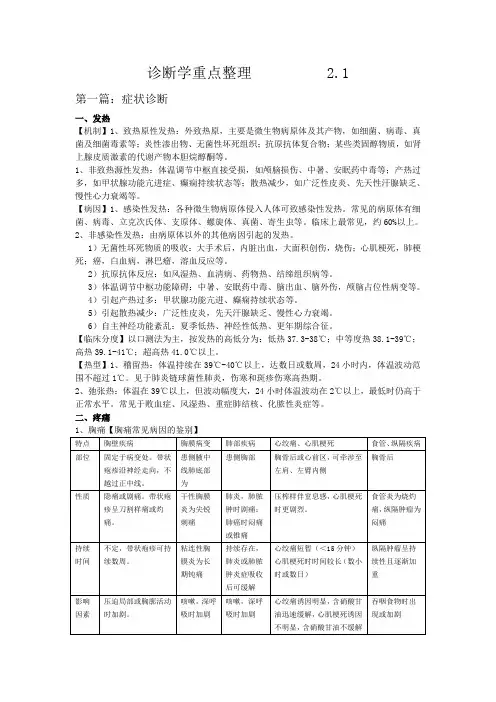 诊断学重点整理(2.1)