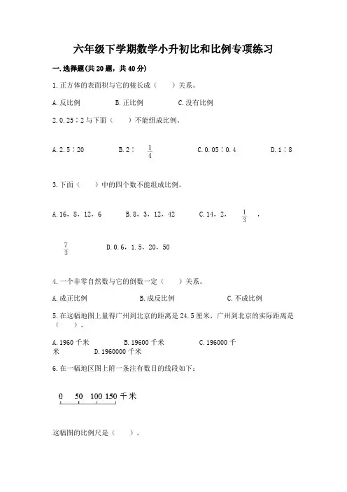 六年级下学期数学小升初比和比例专项练习含答案(满分必刷)