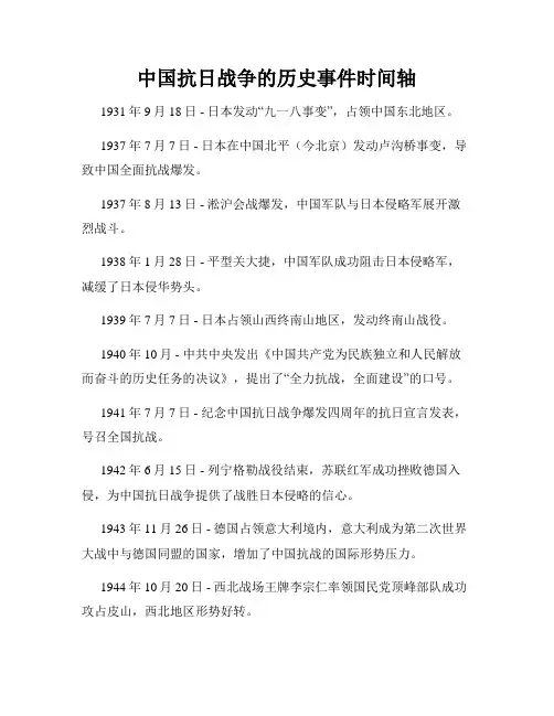 中国抗日战争的历史事件时间轴