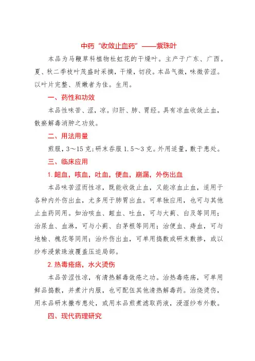 中药“收敛止血药”——紫珠叶