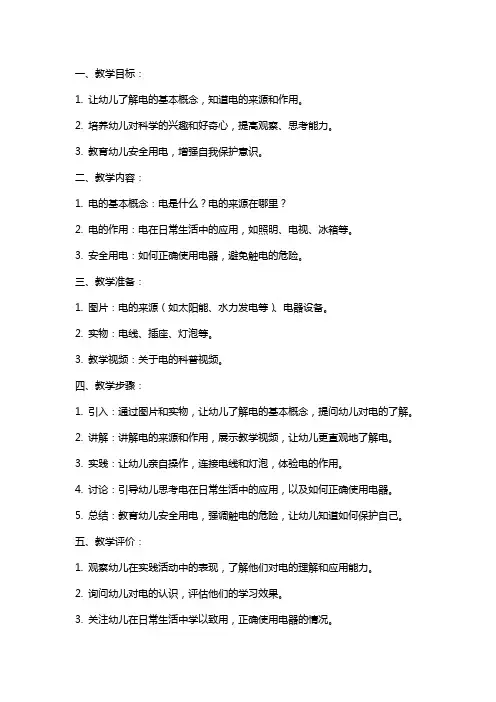 大班科学教案：神奇的电