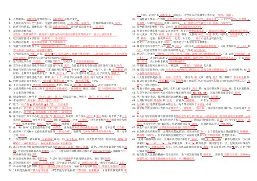 人教版九年级化学第一学期基本知识点填空汇总(含答案)