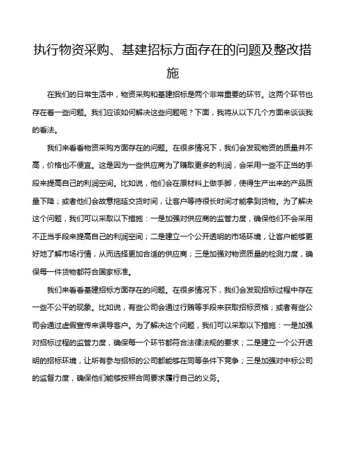 执行物资采购、基建招标方面存在的问题及整改措施