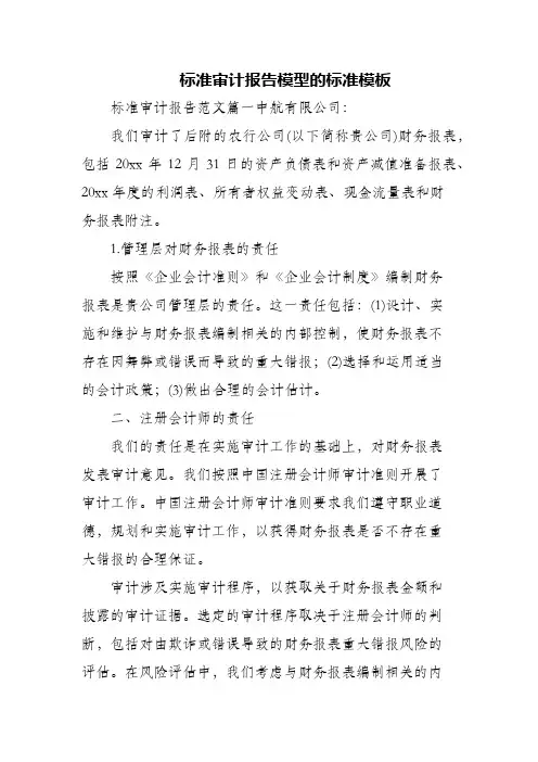 标准审计报告模型的标准模板