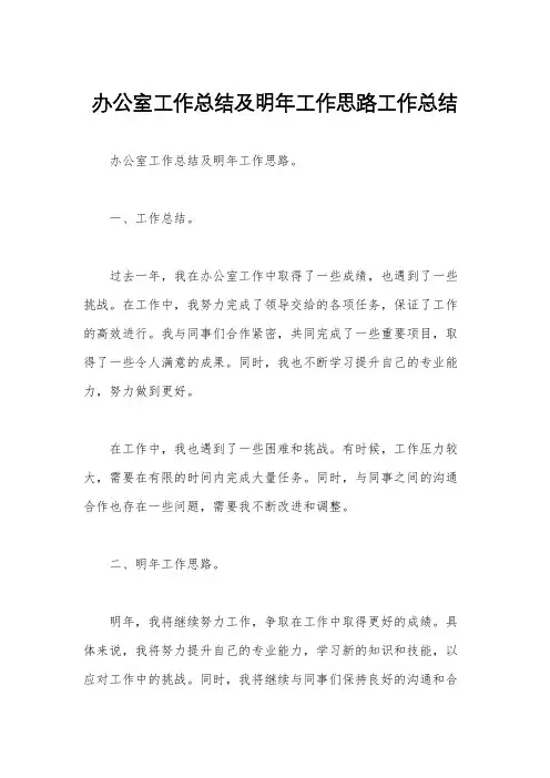 办公室工作总结及明年工作思路工作总结