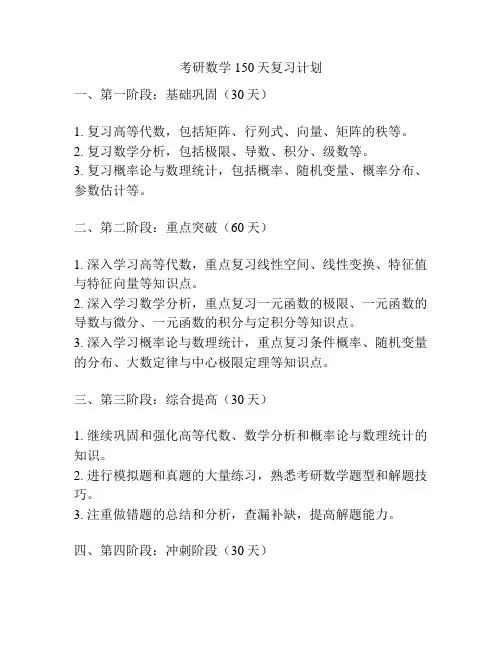 考研数学150天复习计划
