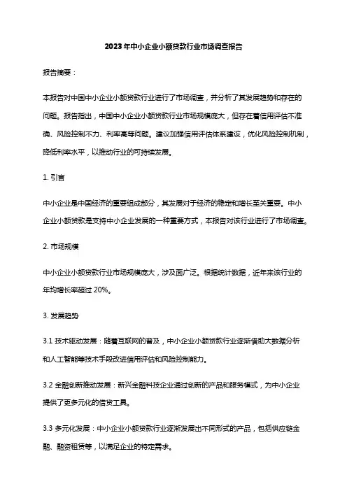 2023年中小企业小额贷款行业市场调查报告