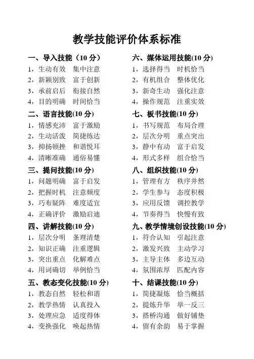 微格教学评价指标