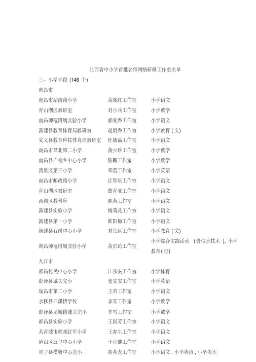 江西省中小学首批名师网络研修工作室名单