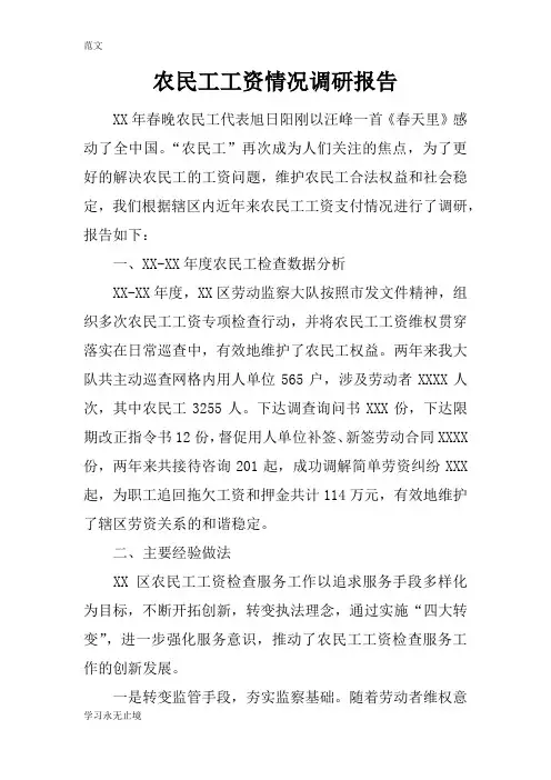【范文】农民工工资情况调研报告