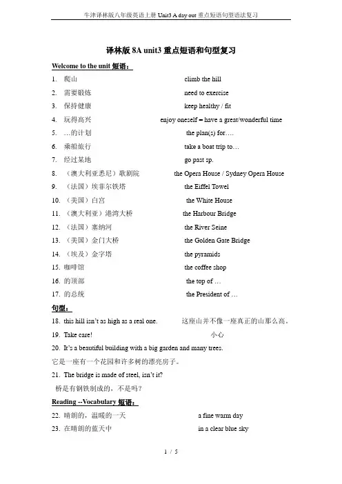 牛津译林版八年级英语上册Unit3 A day out重点短语句型语法复习