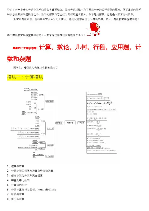 奥数七大模块重要知识点-模块体系梳理脑图