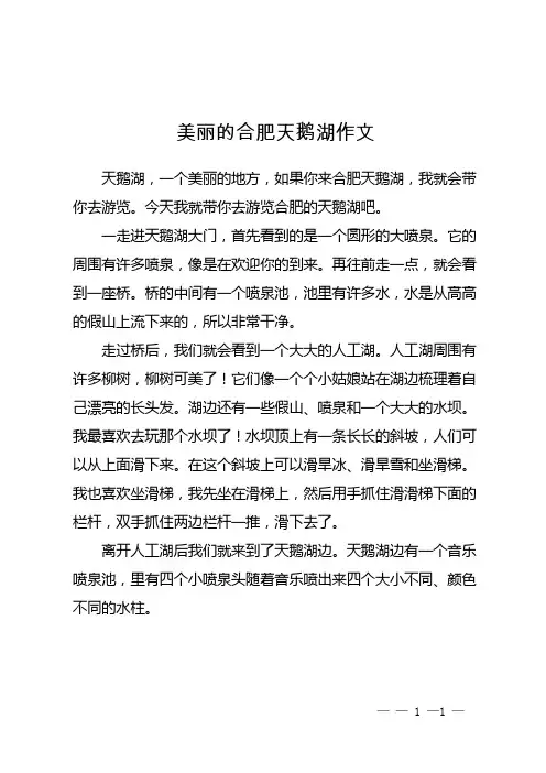 美丽的合肥天鹅湖作文