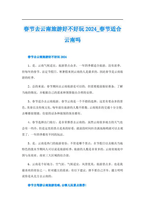 春节去云南旅游好不好玩2024_春节适合云南吗