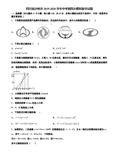 四川省泸州市2019-2020学年中考第四次模拟数学试题含解析