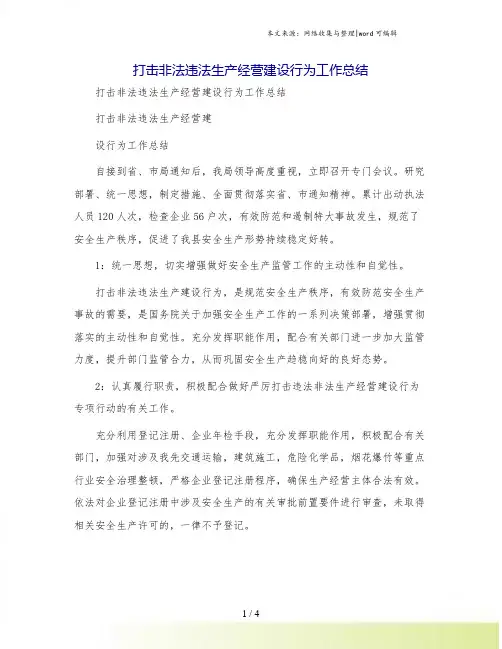 打击非法违法生产经营建设行为工作总结