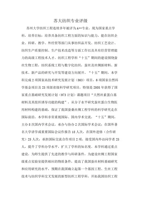 苏大纺织专业评级