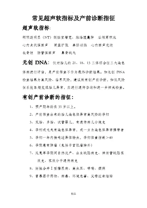 常见超声软指标及产前诊断指征