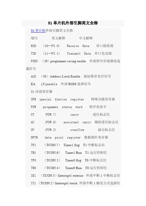 51单片机外部引脚英文全称