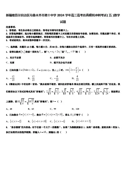 新疆维吾尔自治区乌鲁木齐市第十中学2024学年高三高考仿真模拟冲刺考试(五)数学试题