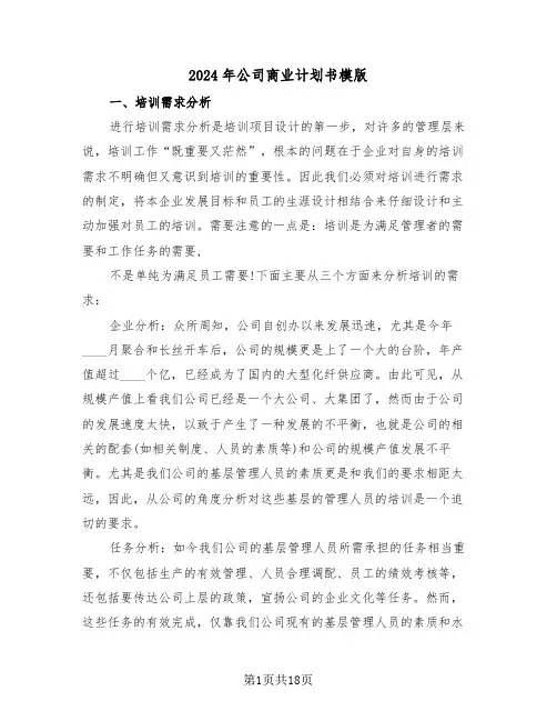 2024年公司商业计划书模版（四篇）