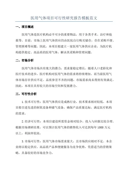 医用气体项目可行性研究报告模板范文