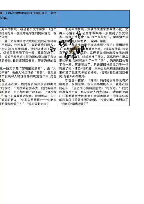 中考语文总复习中考解读写作提升(两次对原材料进行升格的范文)素材(new)