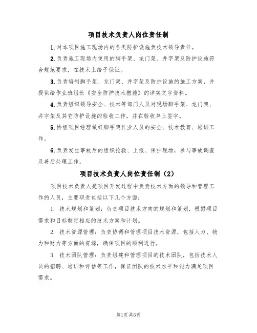 项目技术负责人岗位责任制(5篇)