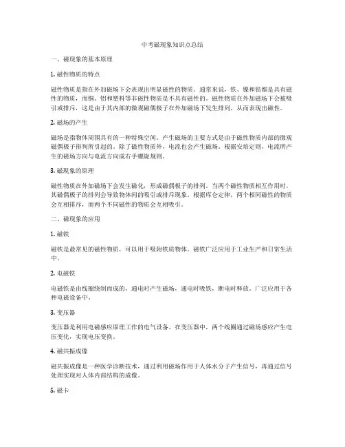 中考磁现象知识点总结