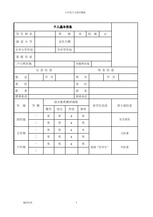 小升初个人简历模板