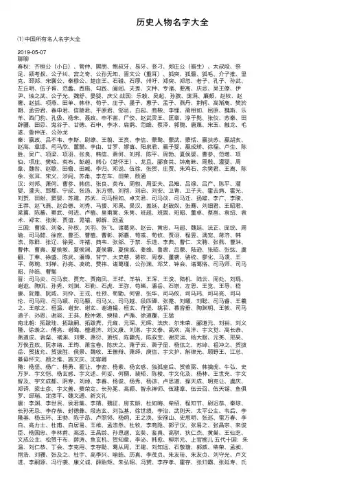 历史人物名字大全