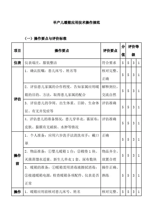 早产儿暖箱应用技术操作规范