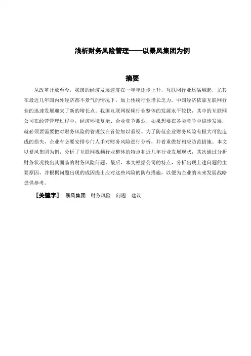 浅析财务风险管理——以暴风集团为例