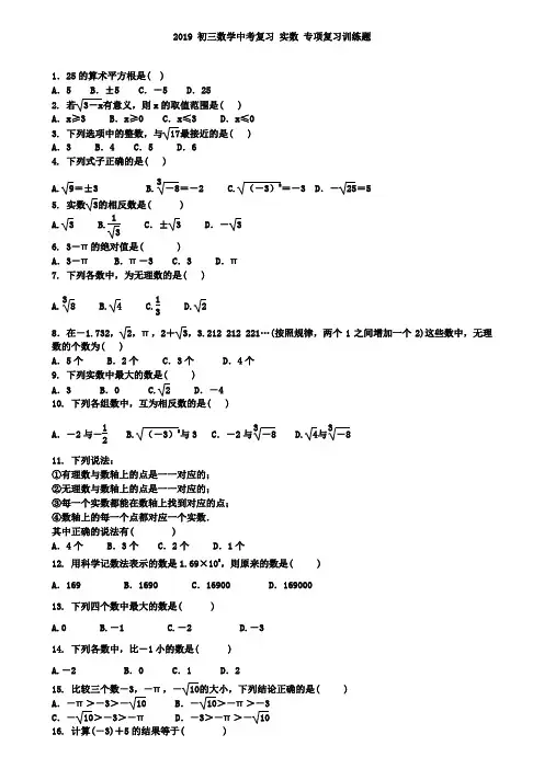 2019届中考数学复习《实数》专项复习训练题含答案