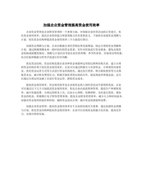 加强企业资金管理提高资金使用效率