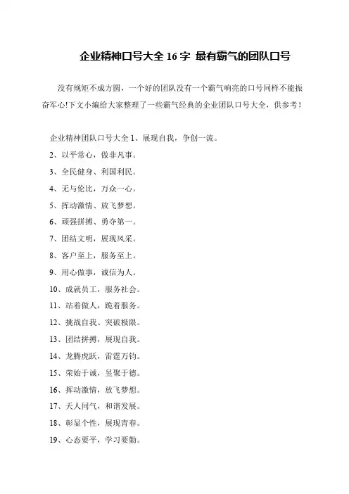 企业精神口号大全16字 最有霸气的团队口号