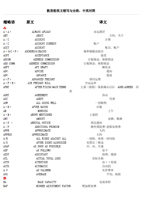 船舶运输英文缩写与中文对照