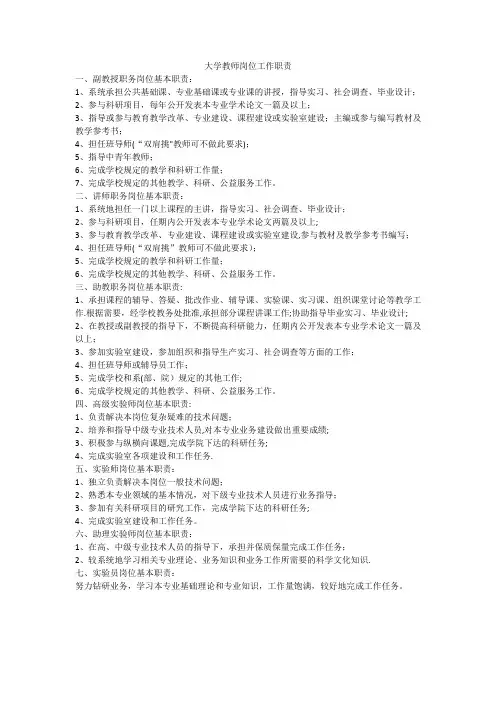 大学教师岗位工作职责