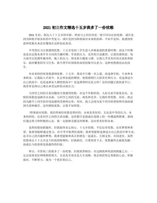 2021初三作文精选十五岁我多了一份忧愁
