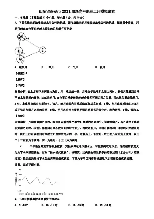 山东省泰安市2021届新高考地理二月模拟试卷含解析